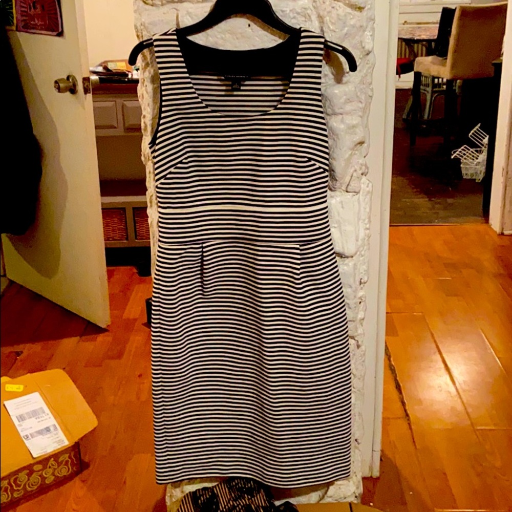 Sleeveless black and white striped Dress.